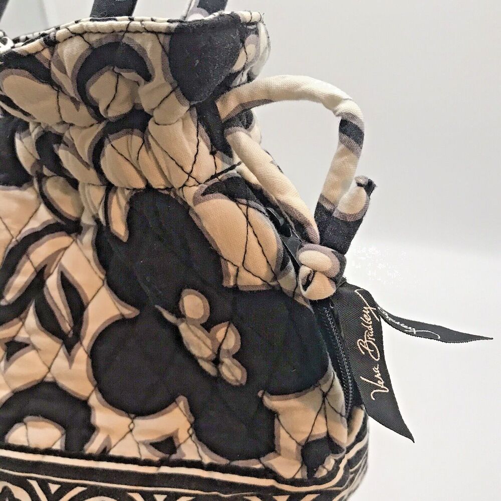 VERA BRADLEY Night & Day Draw String Satchel Black & White Double Handle Purse - Picture 10 of 10